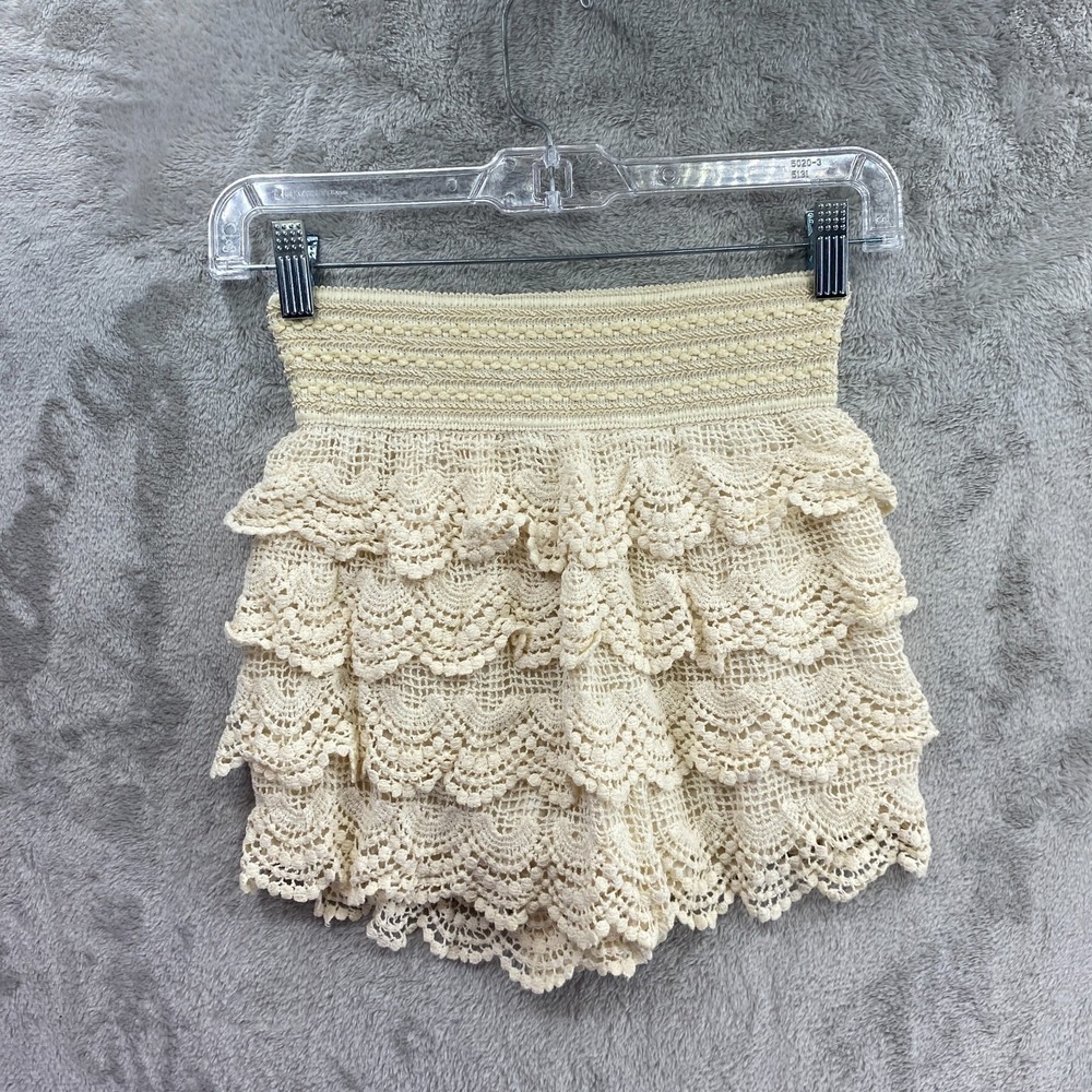 Sweet Journey Ivory Crochet Lace Shorts Women's S High Waisted Scalloped Boho